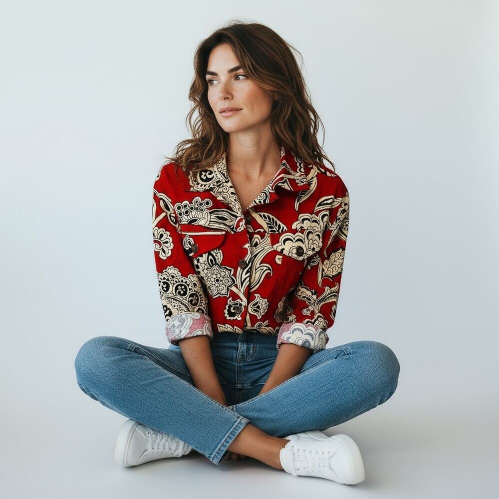 CANDY COUTURE Paisley Cotton Jacket Women’s XL Embellished Retro Funky